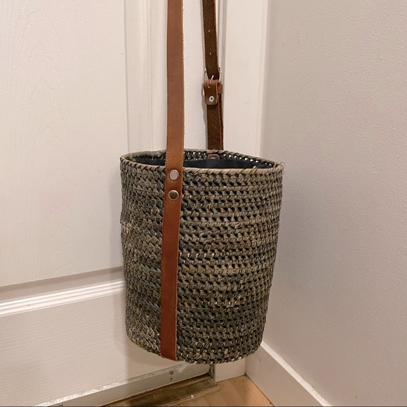 Handbags - Hand woven basket tote with leather strap